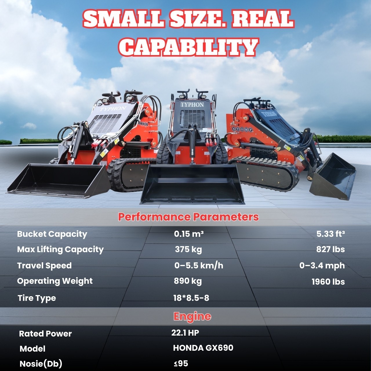 TYPHON STOMP 502 Compact Tracked Skid Steer Loader 22.1HP Honda Gasoline engine