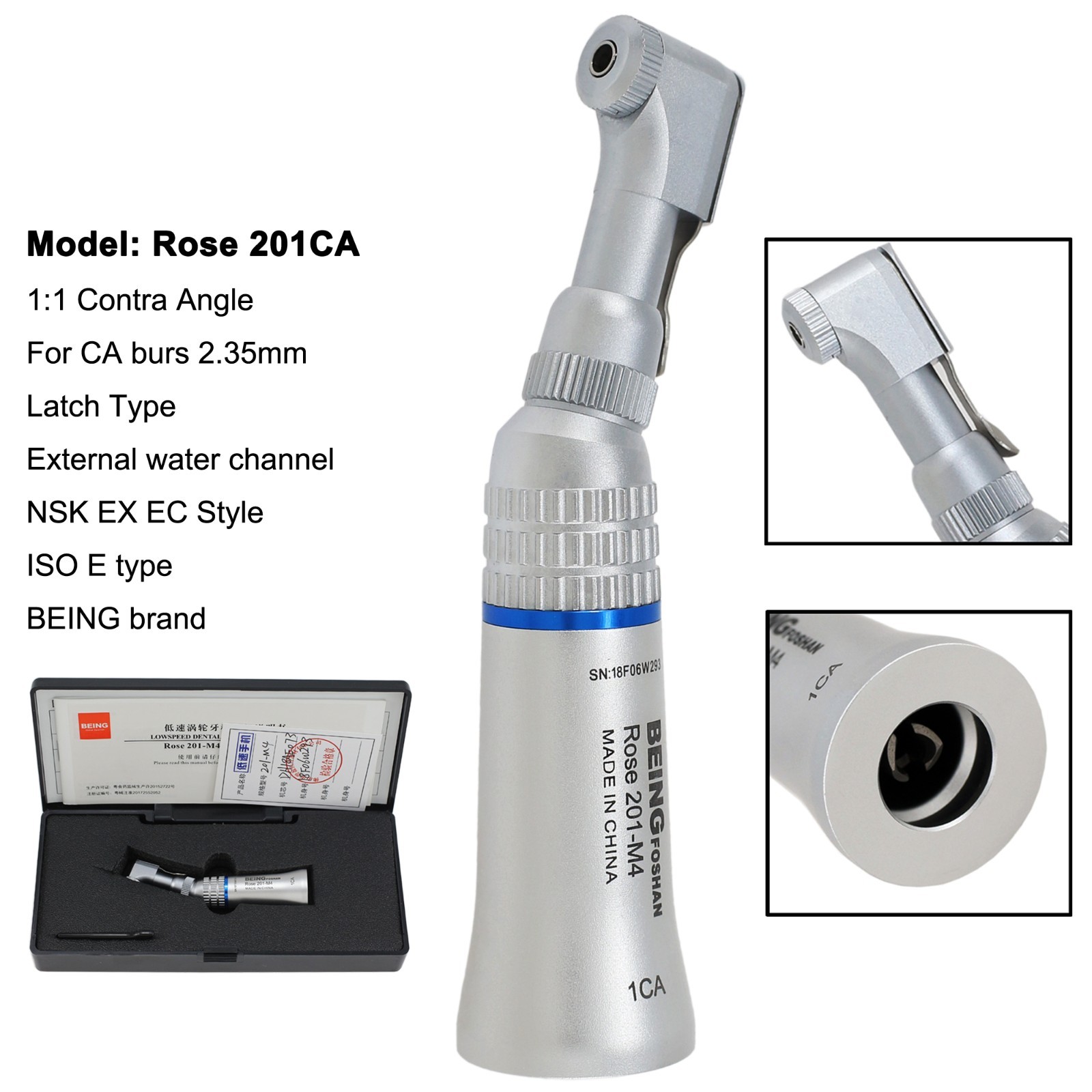 BEING Dental Low Speed Straight Handpiece Air Motor Contra Angle Latch Push NSK