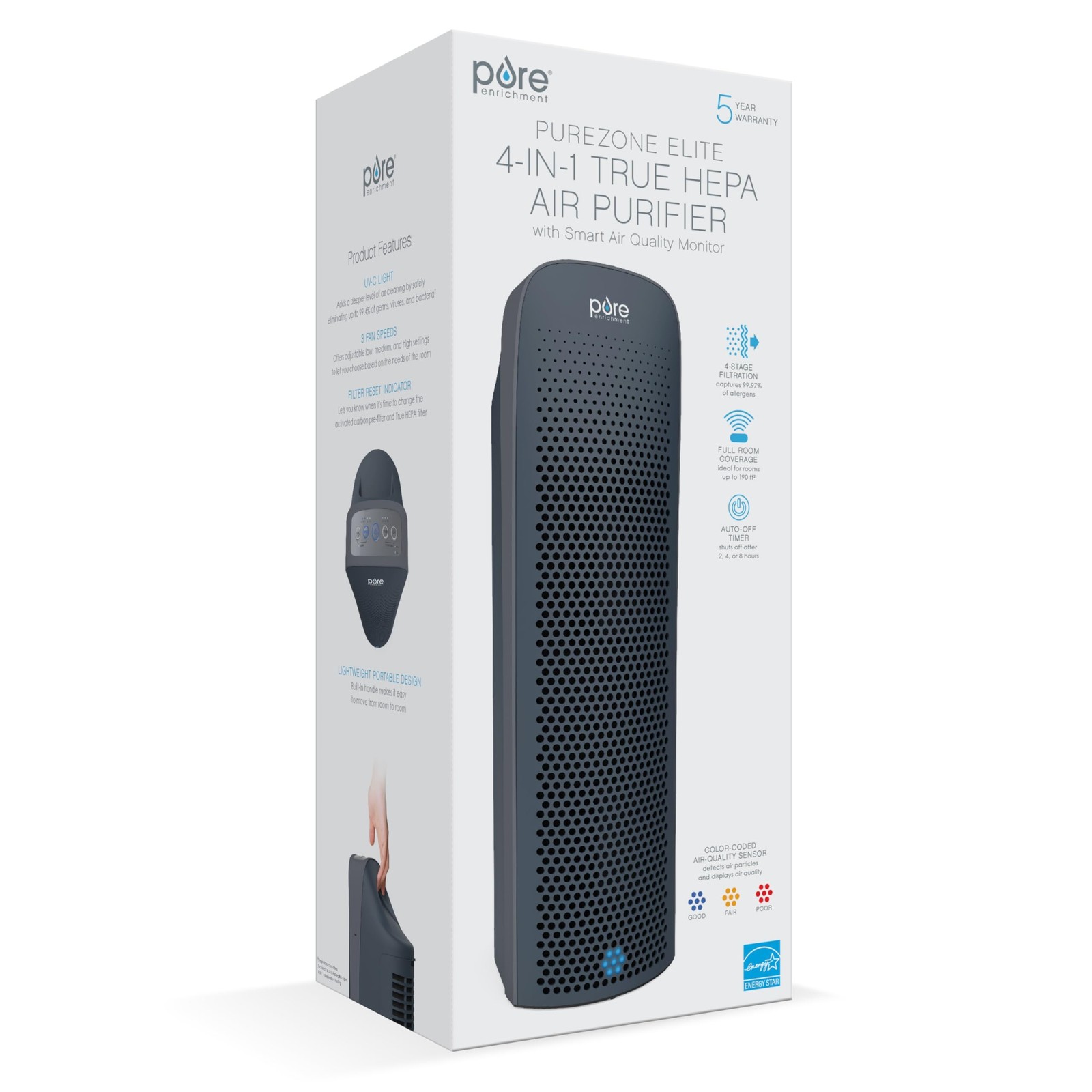 Pure Enrichment PureZone Elite True HEPA Large Room Tower Air Purif… Fast Ship