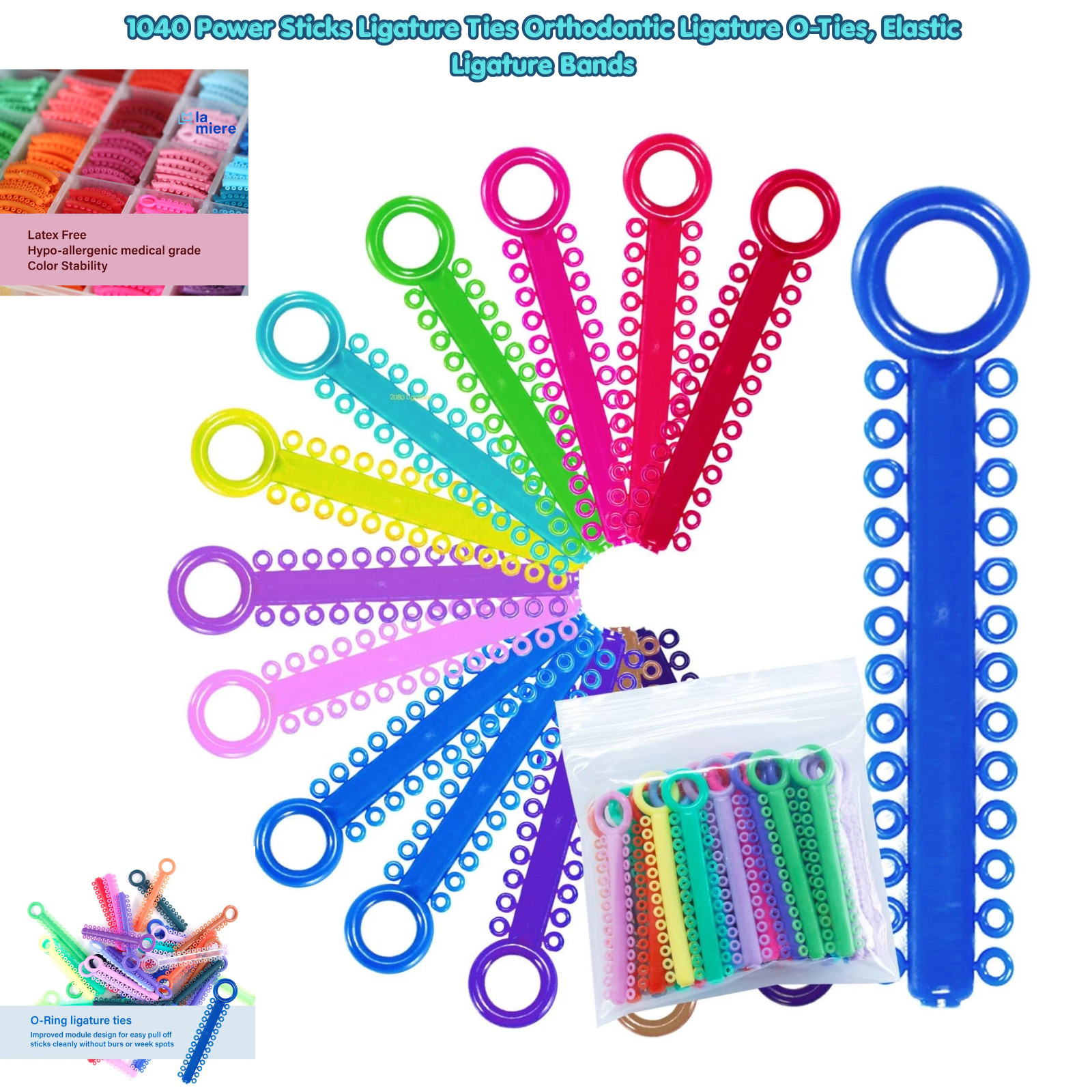 1040 Power Sticks Ligature Ties Orthodontic Ligature O-Ties, Elastic Ligature