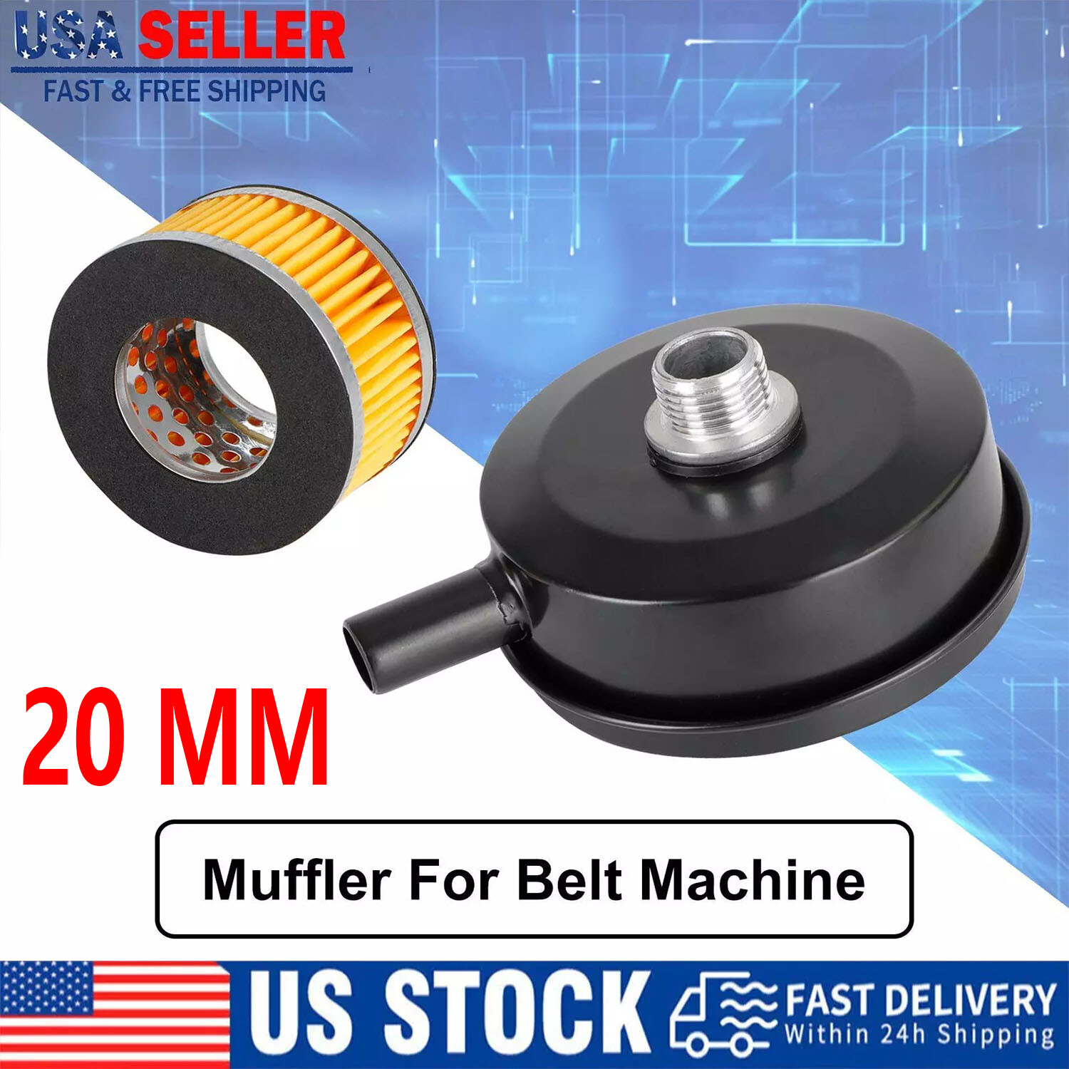 1/2″ 20mm Thread Air Compressor Intake Filter Muffler Silencer Black-Metal T5