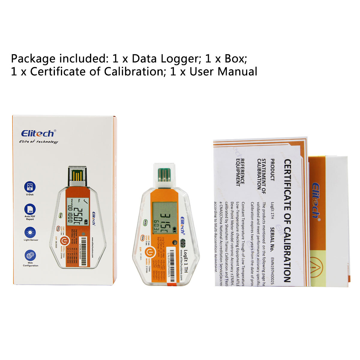 Elitech LogEt 1 TH Temperature & Humidity Data Logger Single Use PDF Report USB