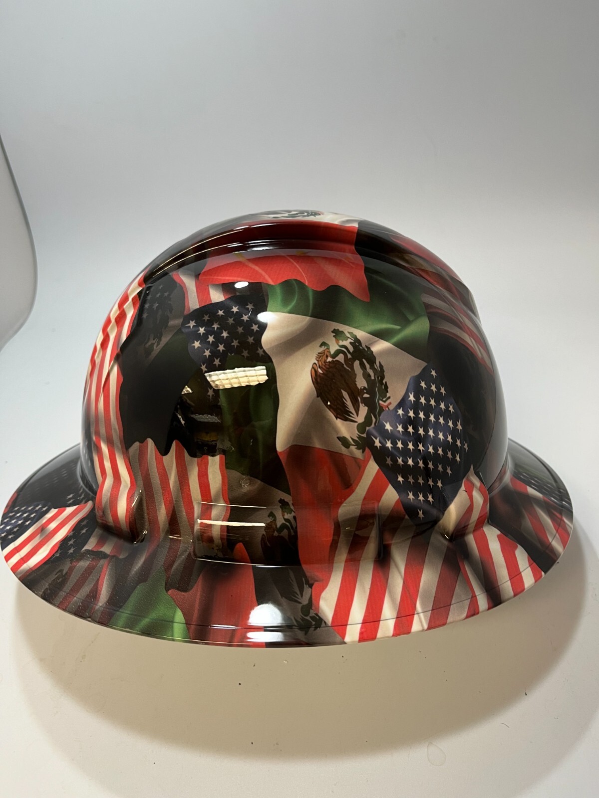 New Full Brim Hard Hat Custom Hydro Dipped MEXICO AMERICAN FLAG