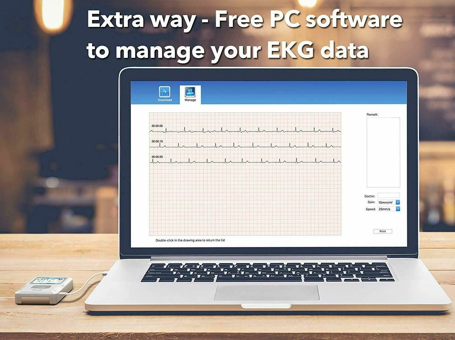 Bluetooth Portable ECG/EKG Monitor For Smartphones and computers EMG20