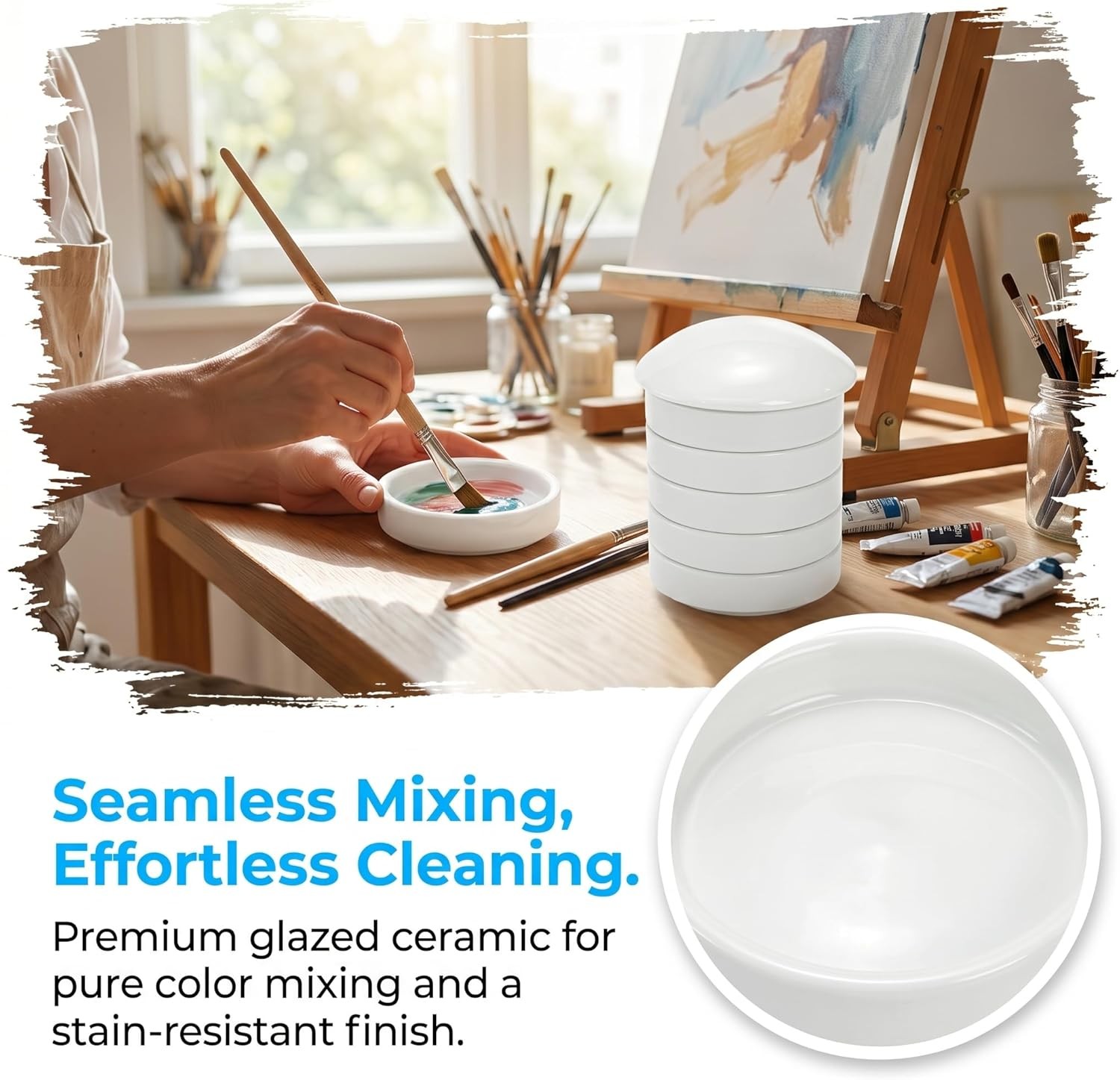 2 Pack Ceramic Watercolor Palette, 5 Layers Stackable Watercolor Mixing Trays
