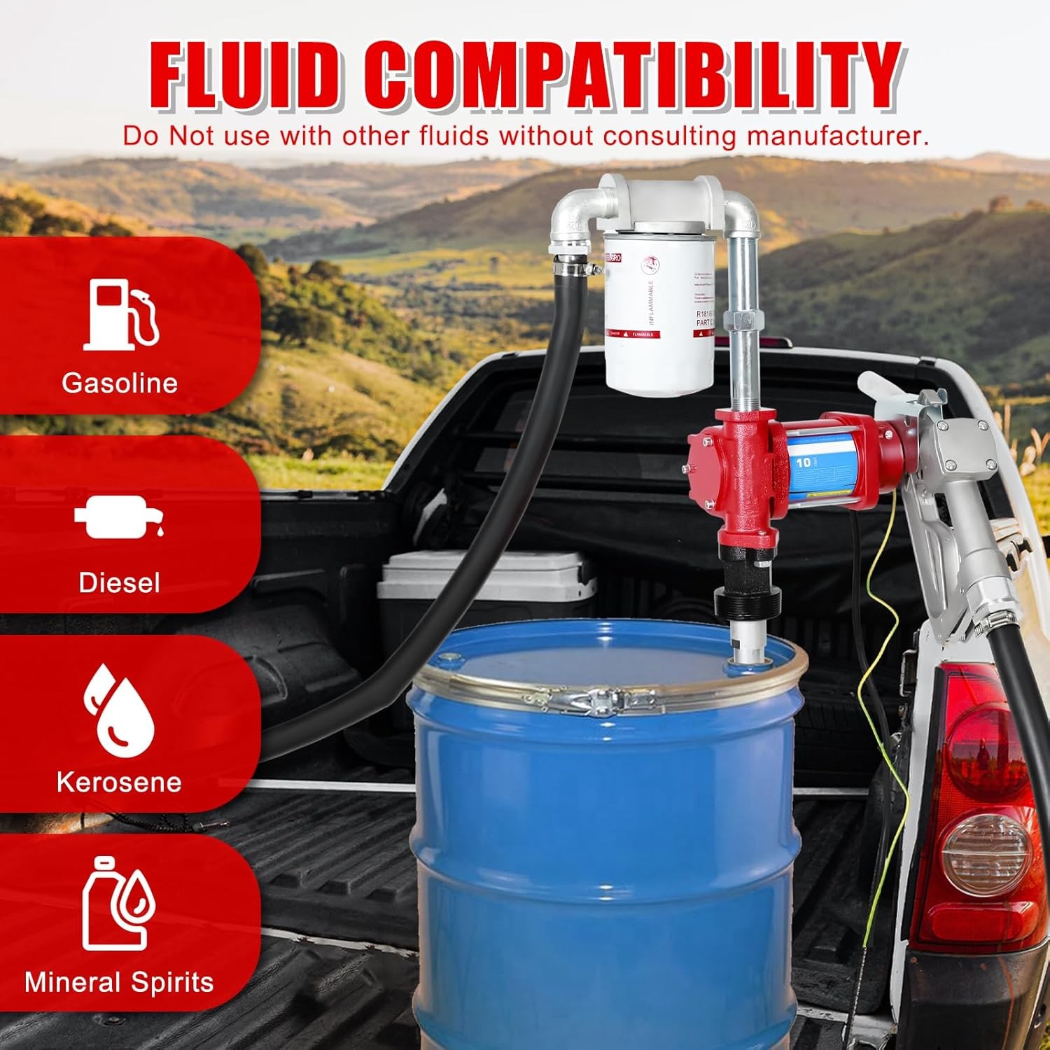12V DC fuel transfer pump Red w/ Nozzle Kit for Gasoline Diesel 15GPM