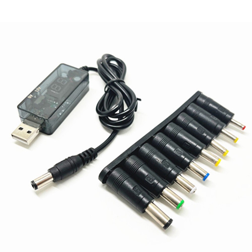 USB 5V to DC 9V 12V Step UP Converter Module Power Boost Adapter Cable + 8 Plug
