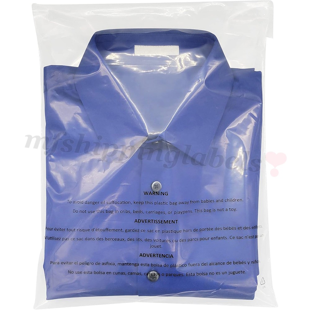 Clear Poly Bags with Suffocation Warning Self Seal Merchandise Packaging For FBA