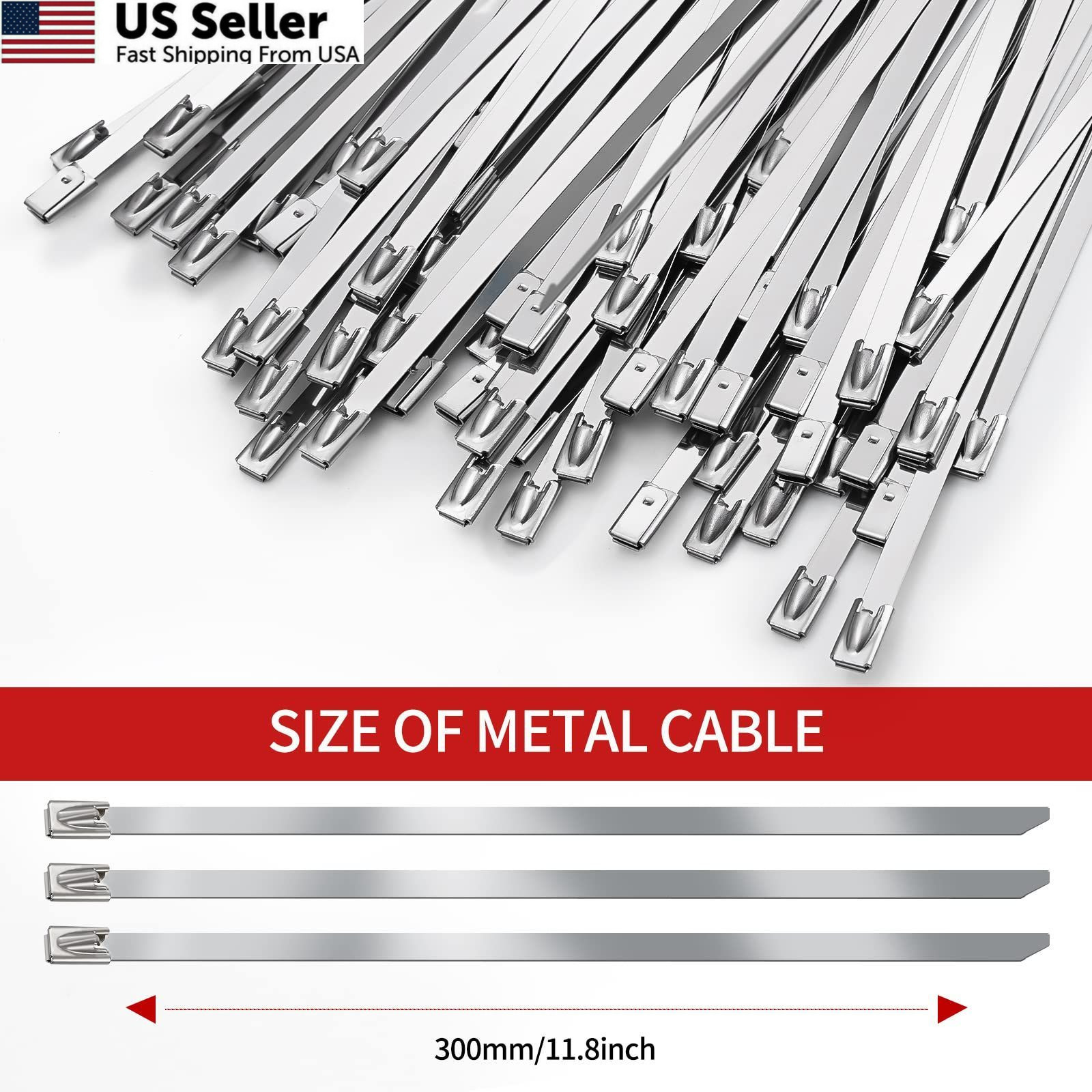 Metal Zip Ties 11.8 inch 100pcs 11.8x 0.18 x 0.01 inches (L*W*T), Silver