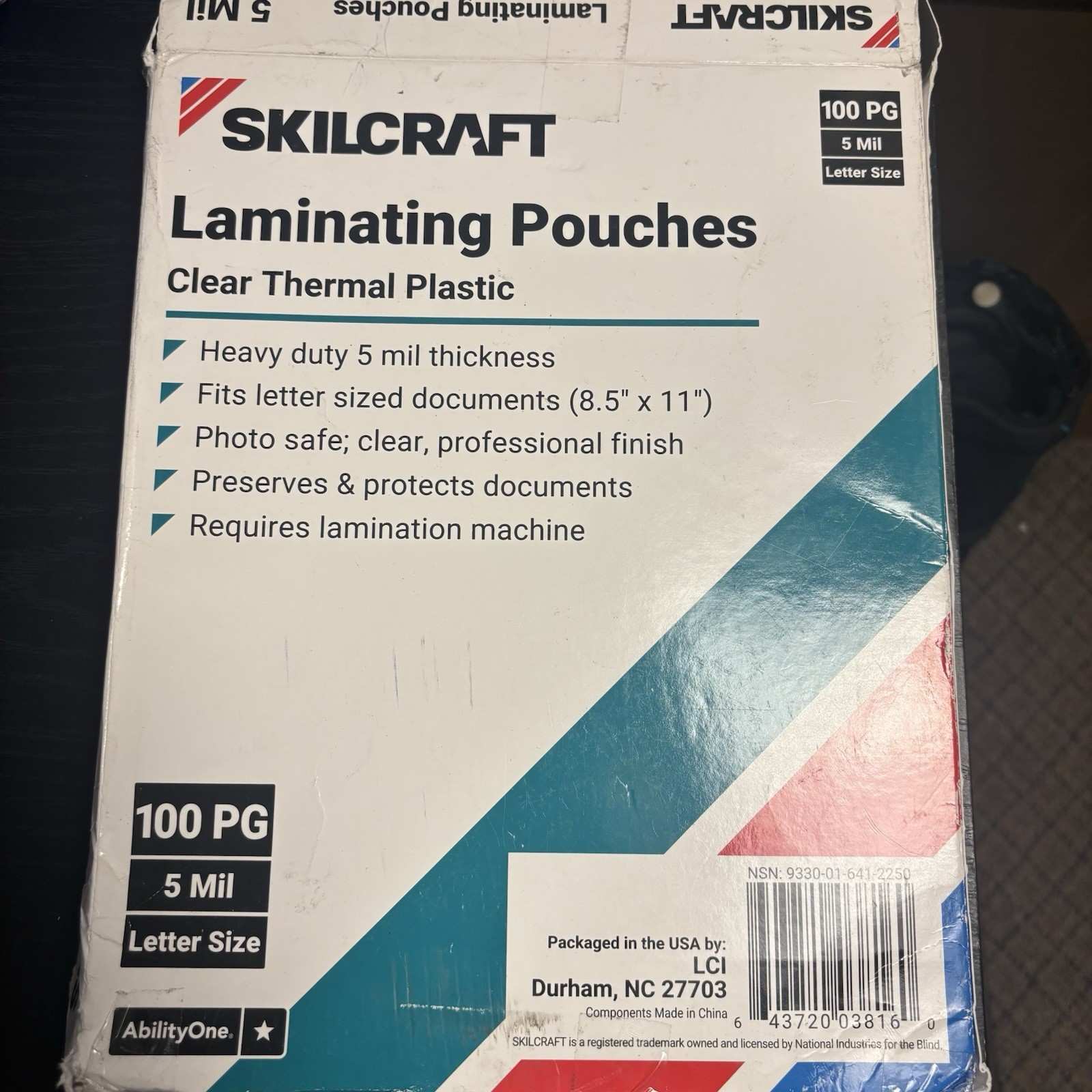 SKILCRAFT Thermal Laminating Pouches, 8.50″ X 11″ 100 Opened