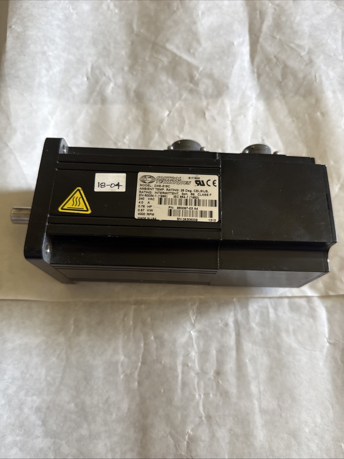 CONTROL TECHNIQUES DXE-316C SERVO MOTOR,DXE316C,240VAC 4A,0.76HP,(EXCELLENT),Ei