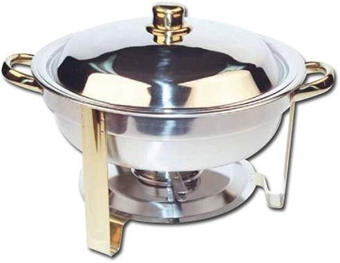 Winco Winware 4 Quart Round Stainless Steel Gold Accented Chafer