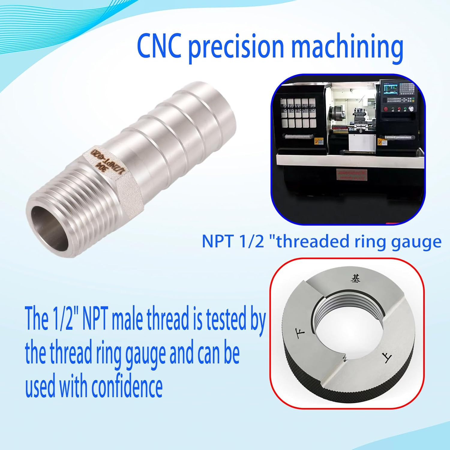 304 Stainless Steel 3/4″ Hose Barb to 1/2″ Male NPT Home Brew Fitting Water Fuel
