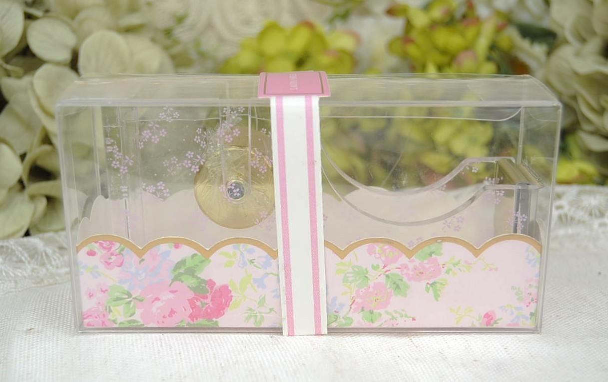 NIB Laura Ashley ENGLISH GARDEN Tape Dispenser – 5” Floral Acrylic & Gold