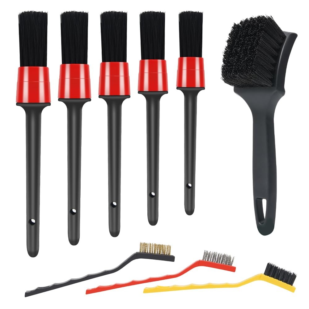 9-Piece Automotive Detailing Brush Set for Interior and Exterior Cleaning