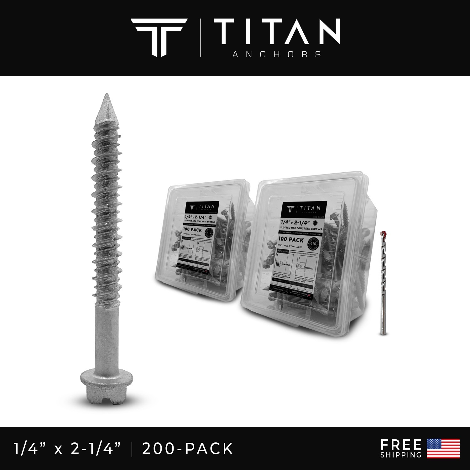 200-Pack 1/4″ x 2-1/4″ 410 Stainless Steel Hex-Head Concrete Anchor Screws