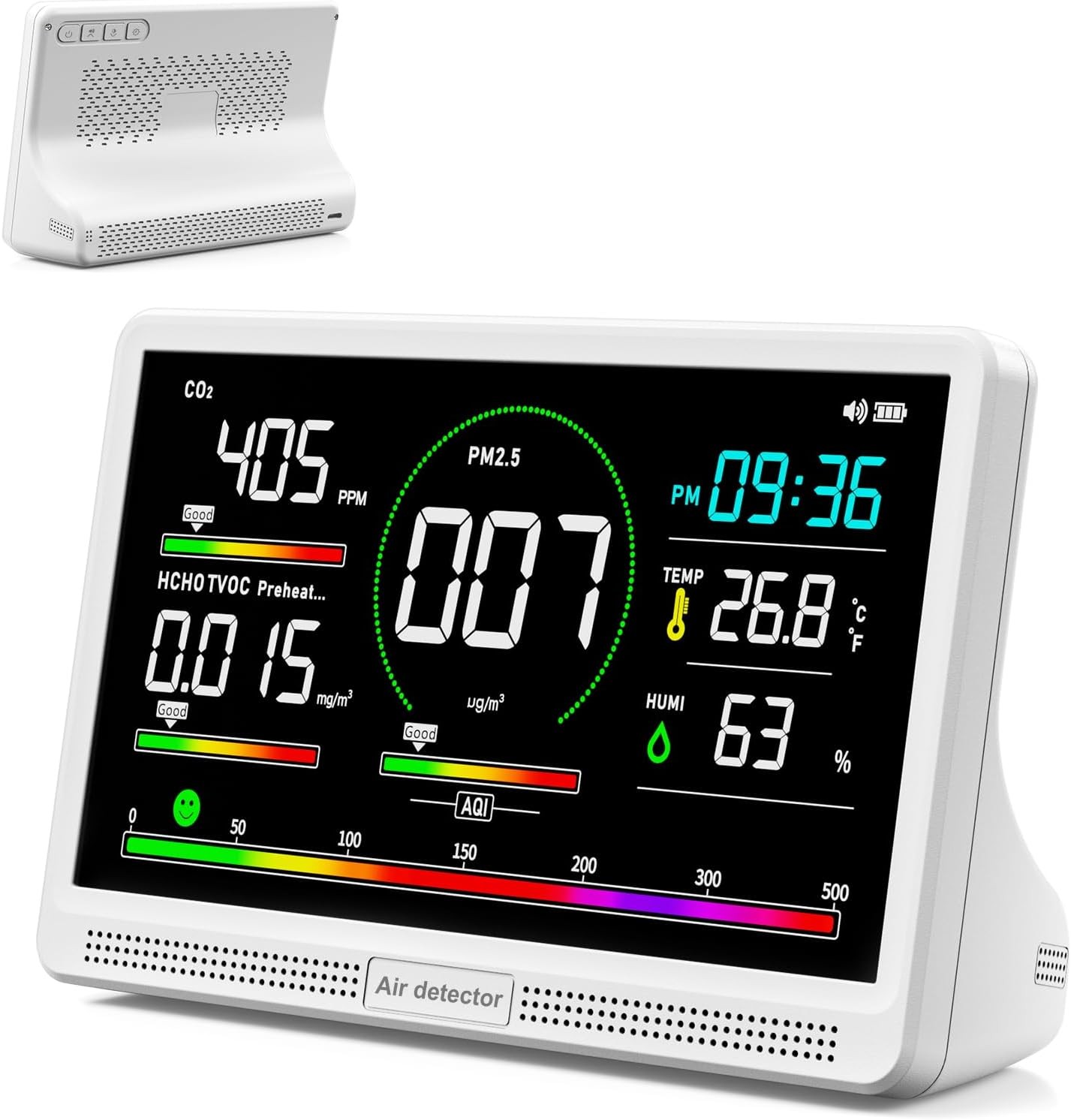 16 in 1 Air Quality Monitor Indoor 7″ Display 9 AQI+7 AQI Alerts