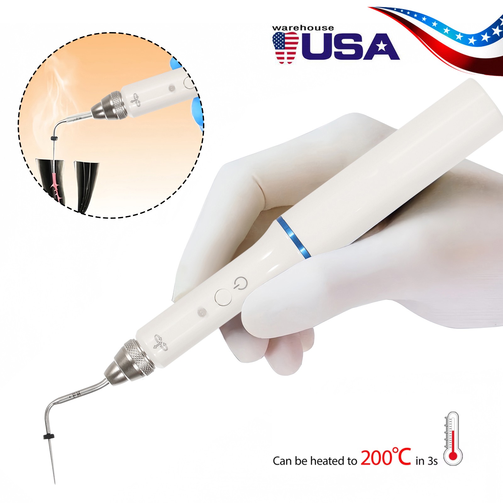 Dental Cordless Gutta Percha Obturation System Endo Heated Pen With 2 Tips CE