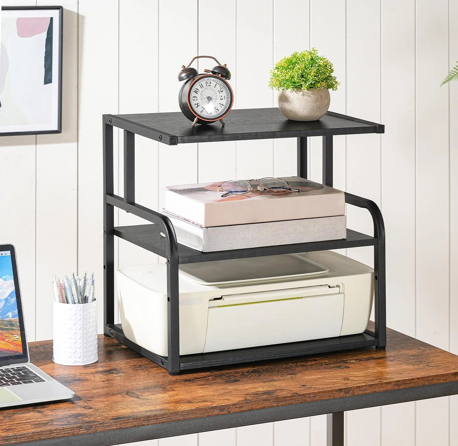 HOOBRO Printer Stand, 3-Tier Desktop Printer Table, Under Desk Printer Storage O