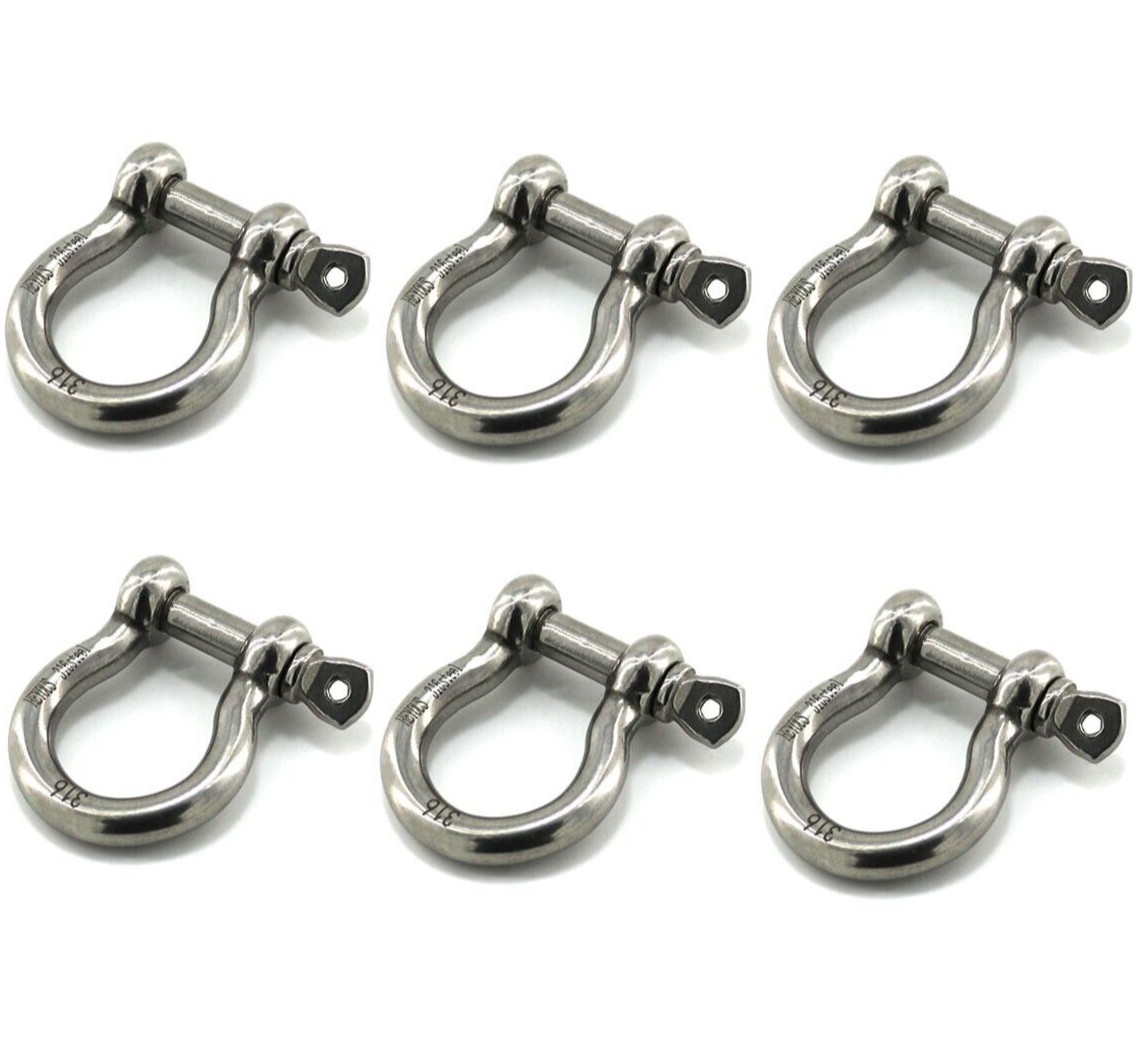 6 Pack 1/4″ Stainless Steel D-Ring Shackle Heavy Duty Screw Pin Anchor Shackle