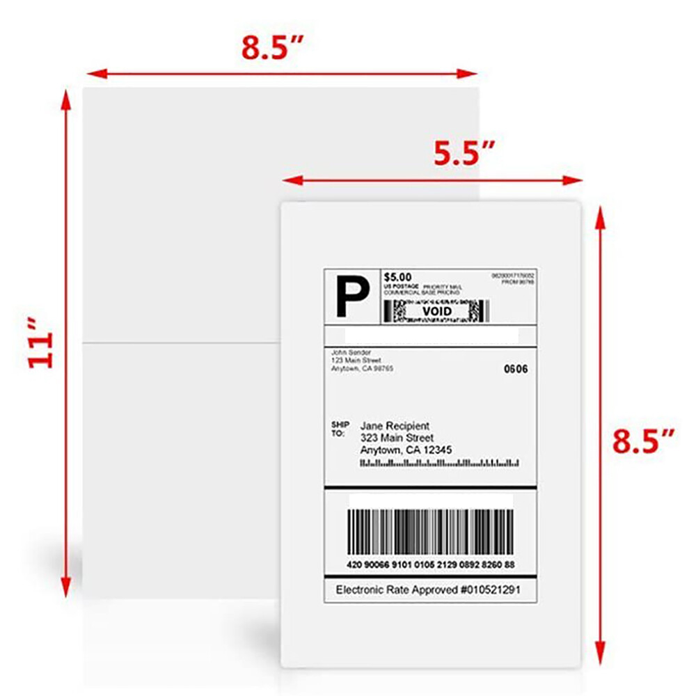 50-20000 Shipping Labels 8.5″ x 5.5″ Half Sheets Blank Self Adhesive 2 Per Sheet