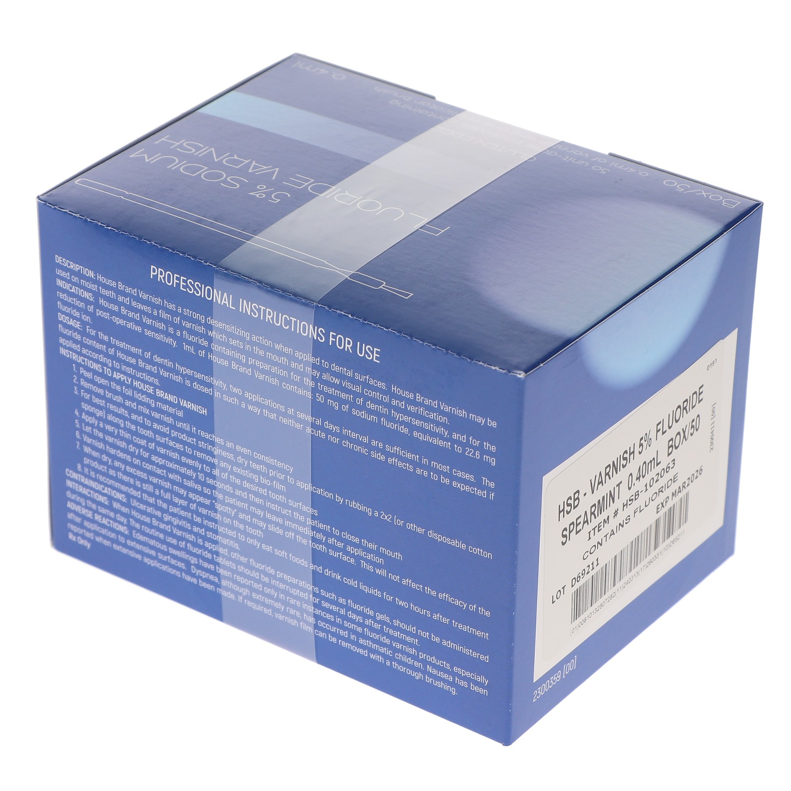 House Brand Dentistry 102063 Dental Fluoride Varnish Spearmint 50/Pk 0.40 mL
