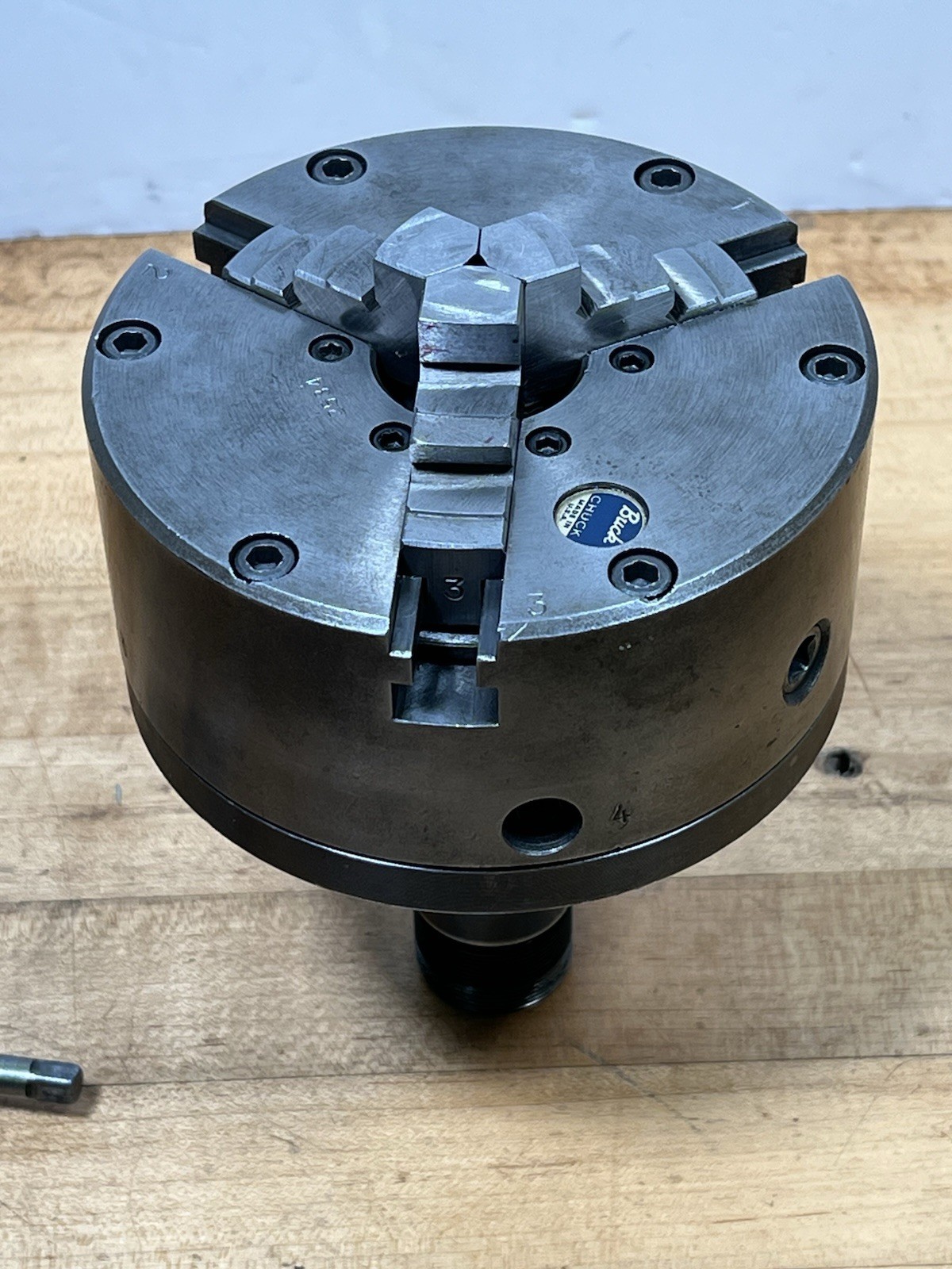 BUCK 5″ LATHE CHUCK 3 JAW SCROLLING #2534 WITH 5C MOUNT & KEY – MADE IN THE USA