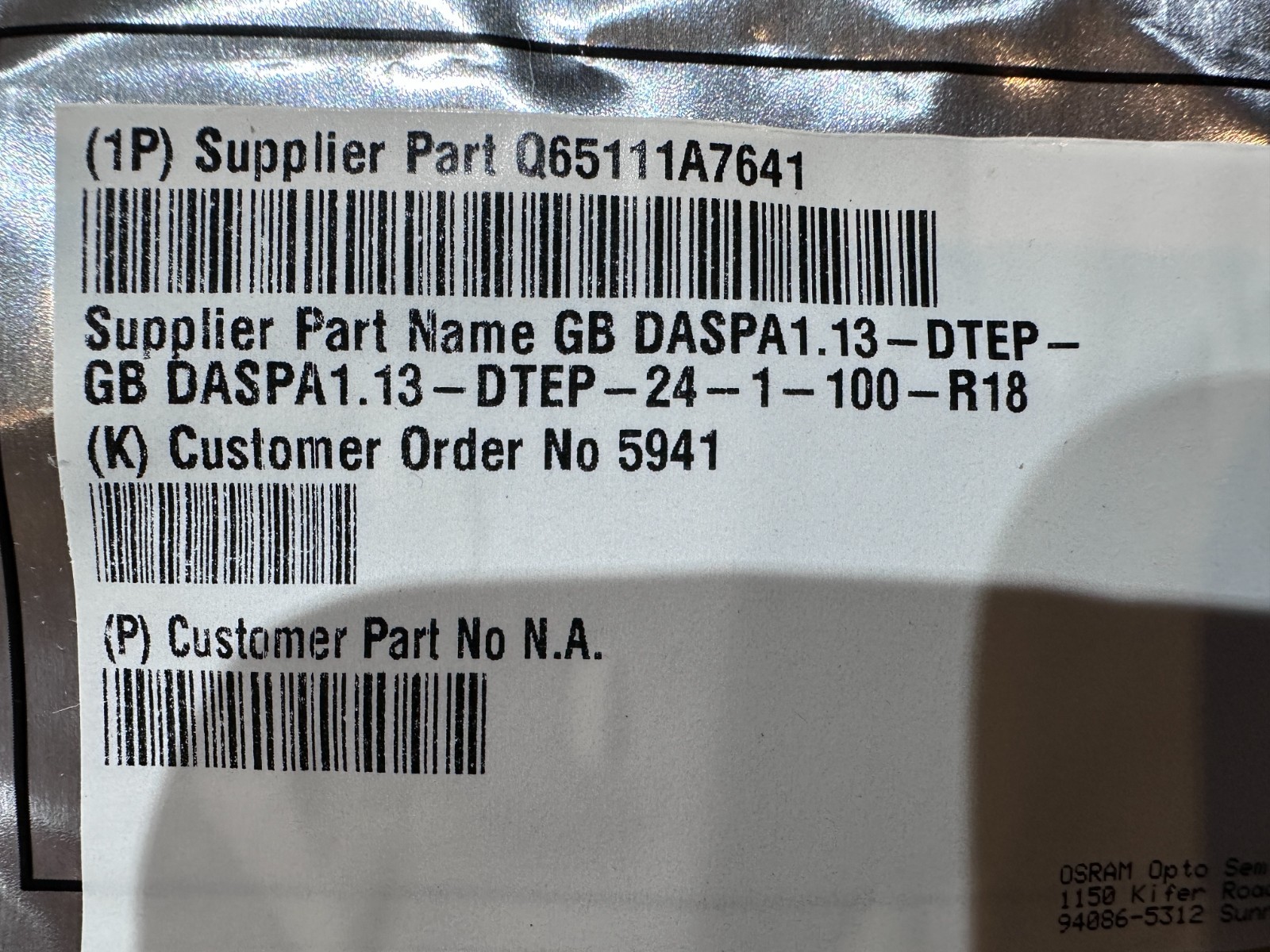 Osram GB DASPA1.13-DTEP-24-1-100-R18 Opto Semiconductors (Lot of 600)