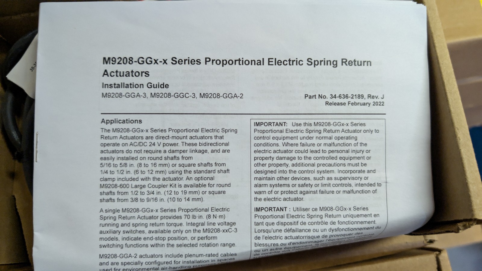 JOHNSON CONTROLS M9208-GGC-3 Electric Actuator,70 in.-lb.-40 to 140