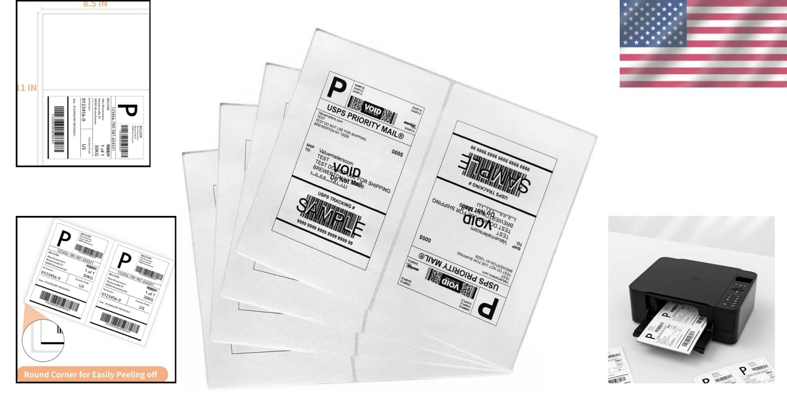 200 Rounded Corner Self-Adhesive Shipping Labels for Laser/Inkjets, 8.27×5.32