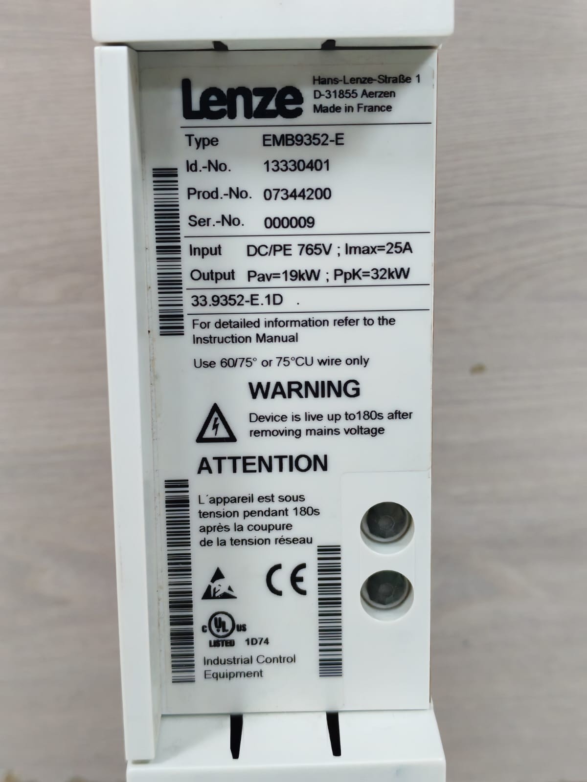 LENZE EMB9352-E SERIES BRAKE UNIT 765V