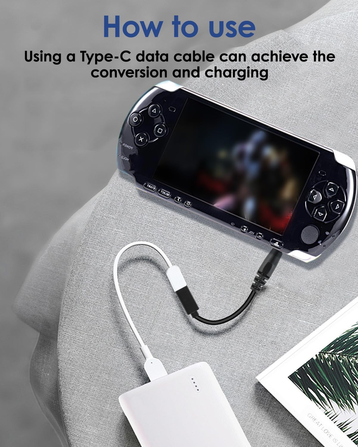2 Pack USB-C Charging Cable Adapter for PSP, PSP to Type-C Adapter Charger Co…