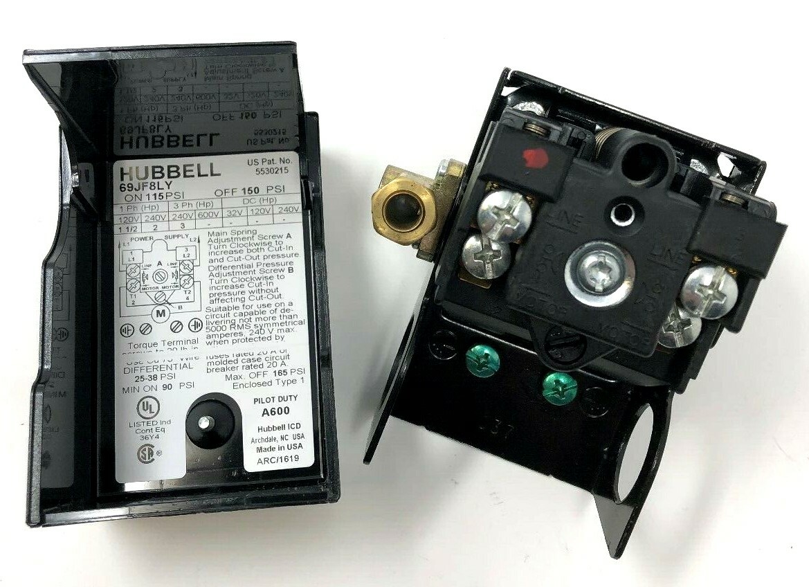 FURNAS HUBBELL 69JF8LY PRESSURE SWITCH 115 ON-150 PSI OFF AIR COMPRESSOR PART