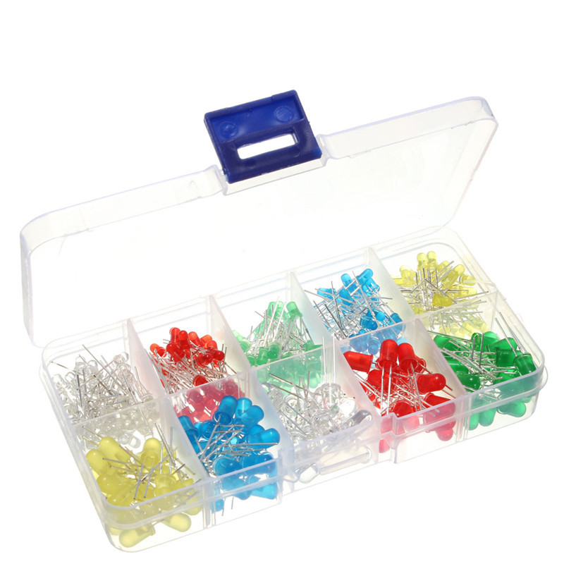 300 pcs 3mm 5mm LED Light Kit White Yellow Red Green Blue Assortment with Case