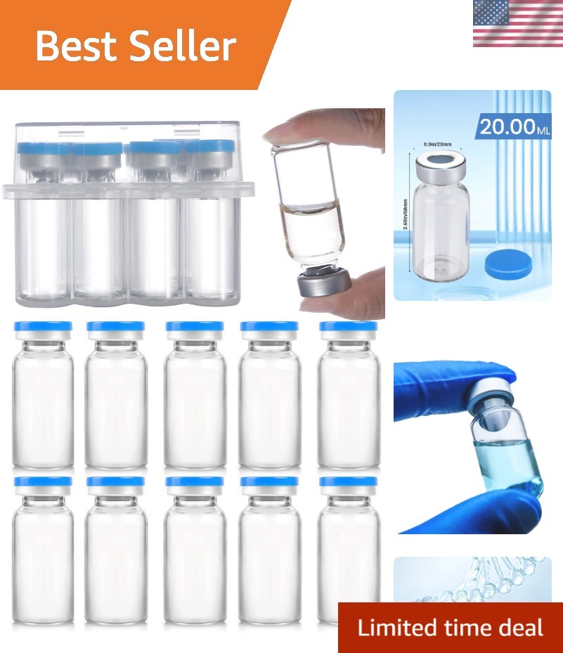 Pack of 10 Sterile 20ml Borosilicate Glass Vials with Innovative Injection Ports