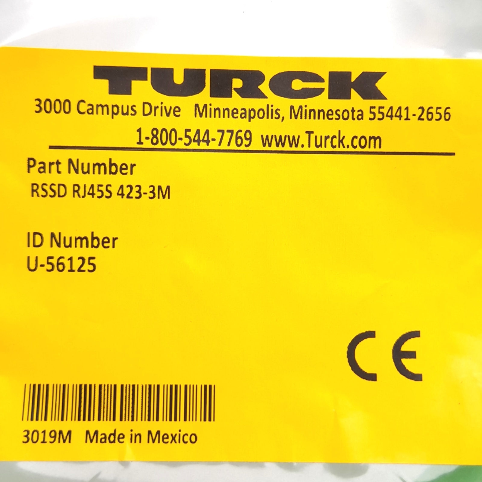Turck RSSD RJ45S 423-3M Cordset, M12 4-Pin Male to RJ45 Male, 42V 1.5A, 3m