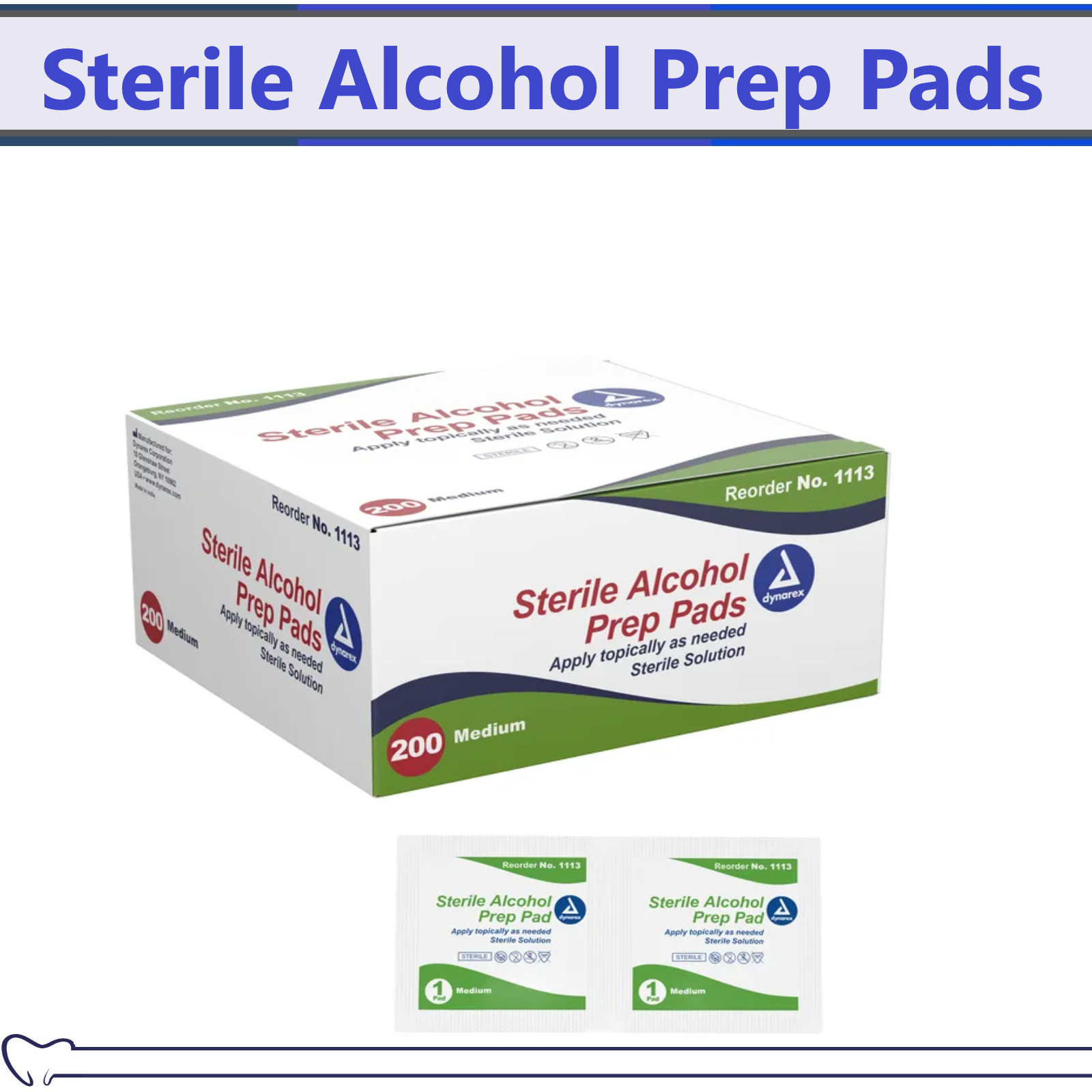 1 Box of 200 MEDIUM ALCOHOL PREP PADS #1113 SWABS WIPES 200 BRAND NEW ! #1113 U