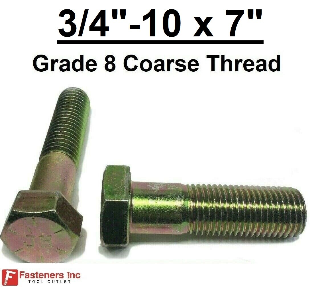 3/4-10 x 7″ Hex Bolt Yellow Zinc Plated Grade 8 Cap Screw Coarse Thread