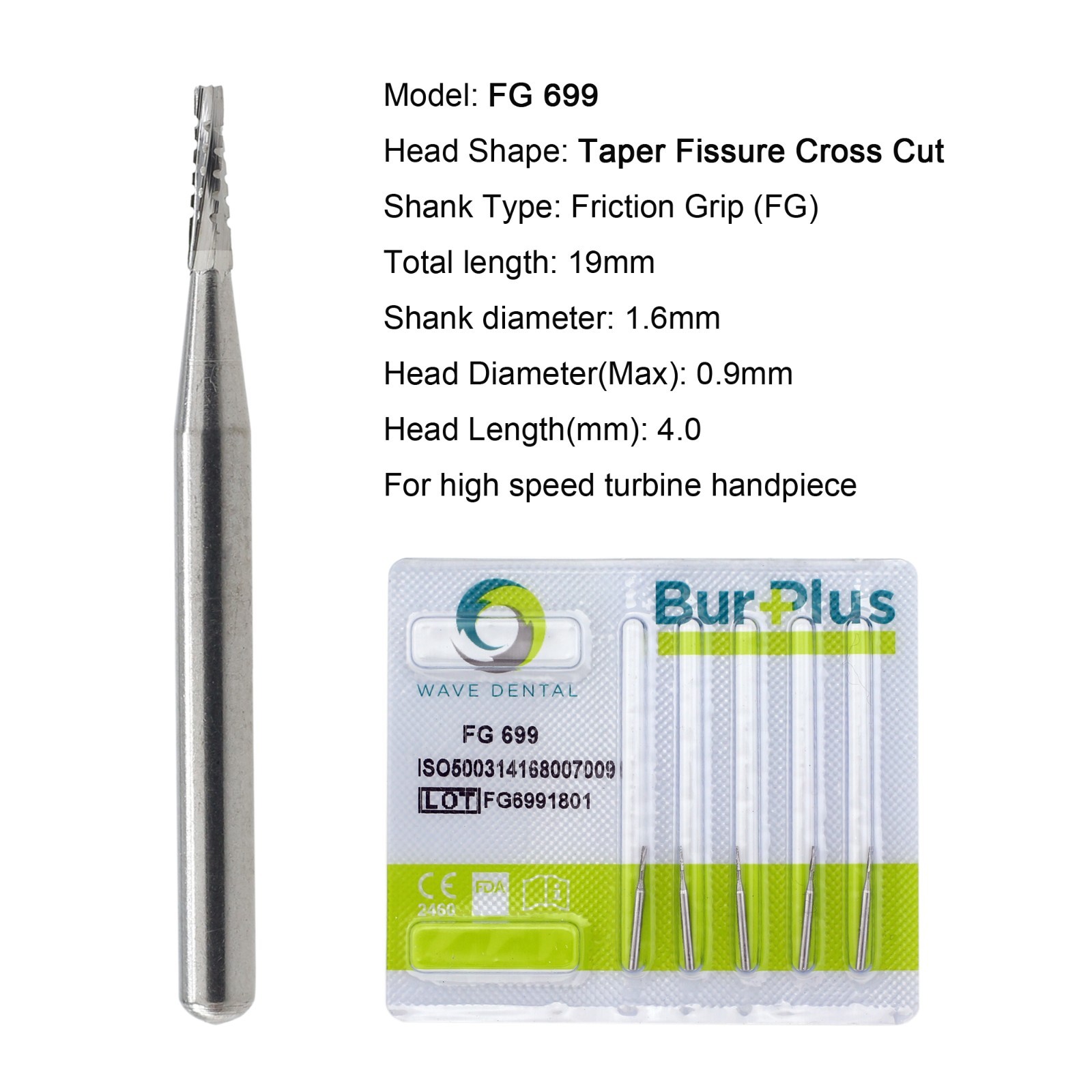 Wave Dental Surgical Burs 25mm Carbide Burs Friction Grip FG 19mm Round Pear 330