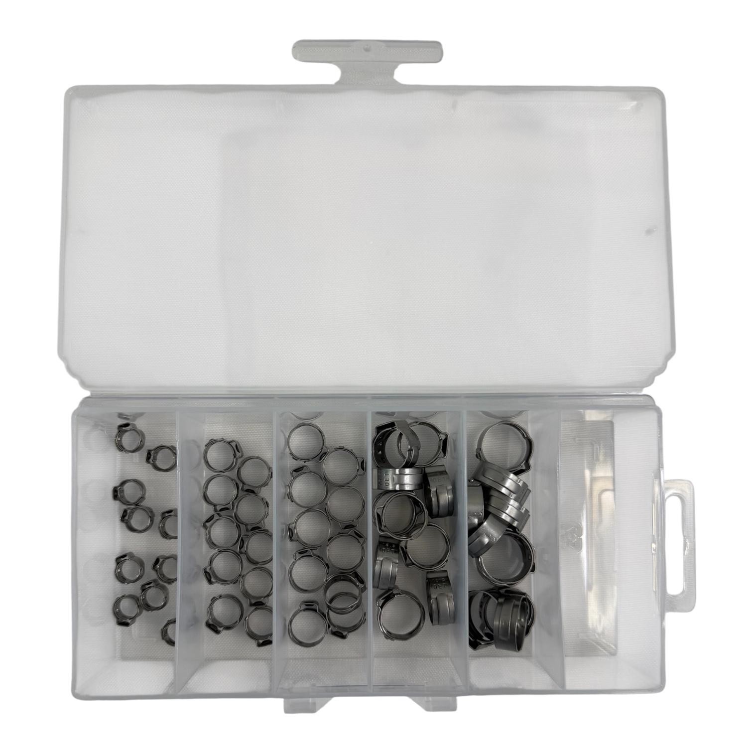 Oetiker 50pc 1-Ear Clamp Kit Stainless 1/4in-5/8in Hose Clamps Assortment Kit