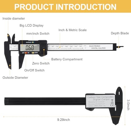 Digital Caliper 0-6 Inch LCD Screen Inch/mm Conversion Plastic Carbon Fiber