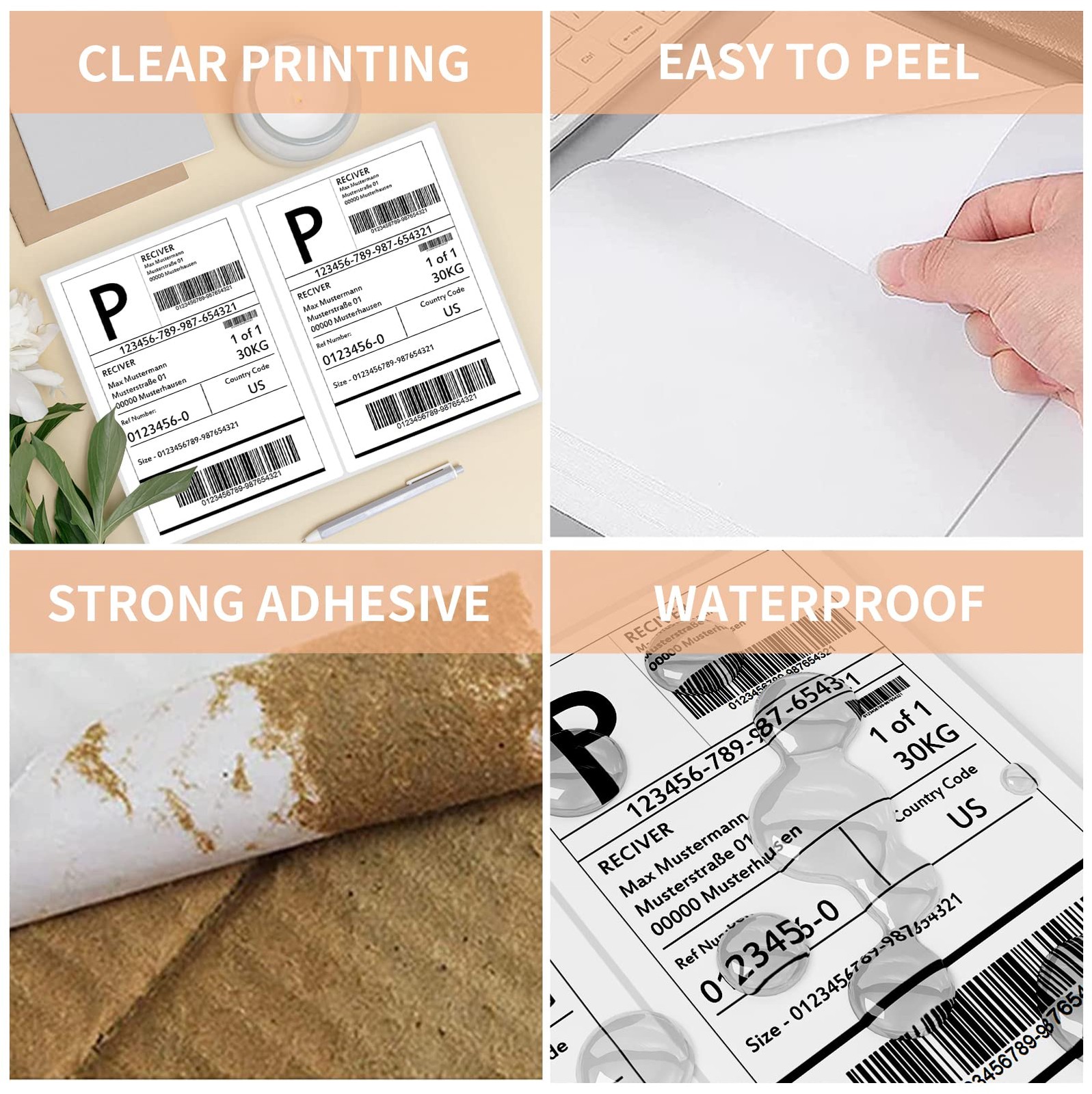 Shipping Labels with Rounded Corner, 8.27 x 5.32 Inches 200 Labels, White