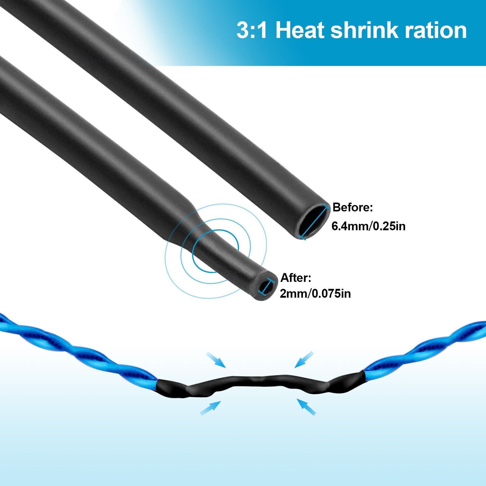 25 ft Dual Wall Adhesive Glue Lined Φ1/4″ (6.4mm) Heat Shrink Tubing 3:1 Ratio