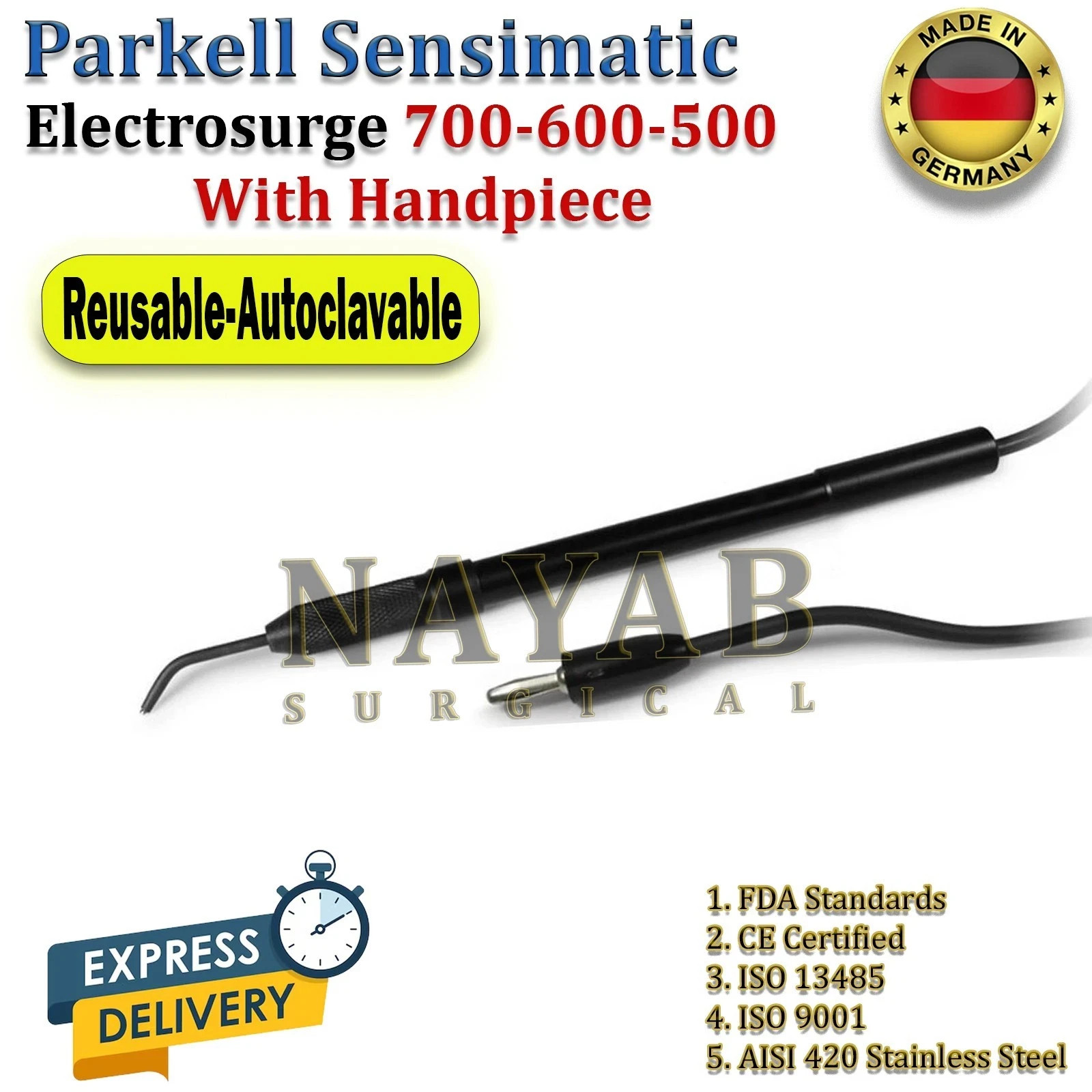 Parkell Sensimatic 500-600-700 Electrosurge Black Handpiece and 7 Pcs Tips CE