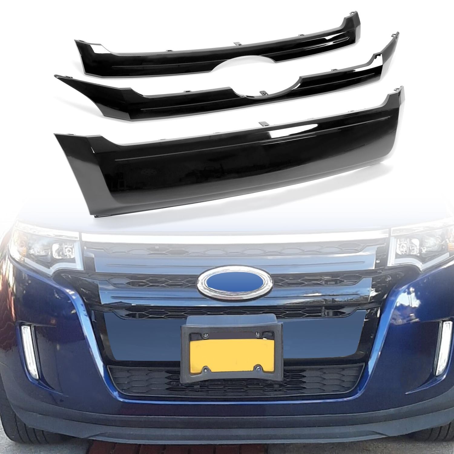 Kojem Front Black Grille Trim Cover Compatible with 2011-2014 Ford Edge Repla…