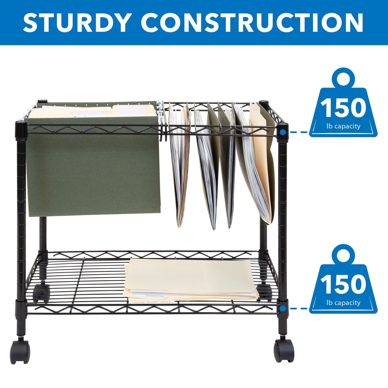 Mount-It! Rolling File Cart with Folder Rack, Refurbished