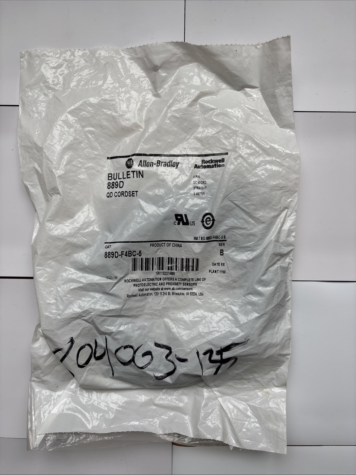 Allen Bradley Rockwell Automation QD Cordset 889D-F4BC-5