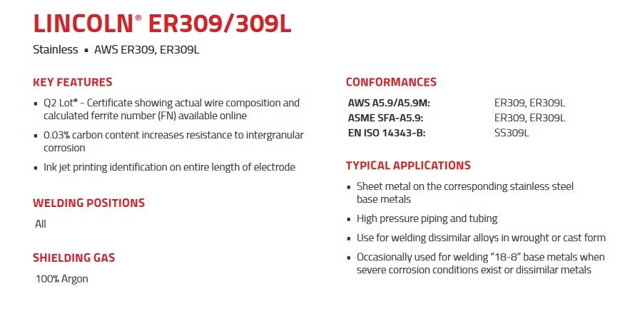 ER309L TIG Stainless Steel Welding Filler Rod 1/8″ x 18″ 0.5LB 1LB 2LB 3LB 309L