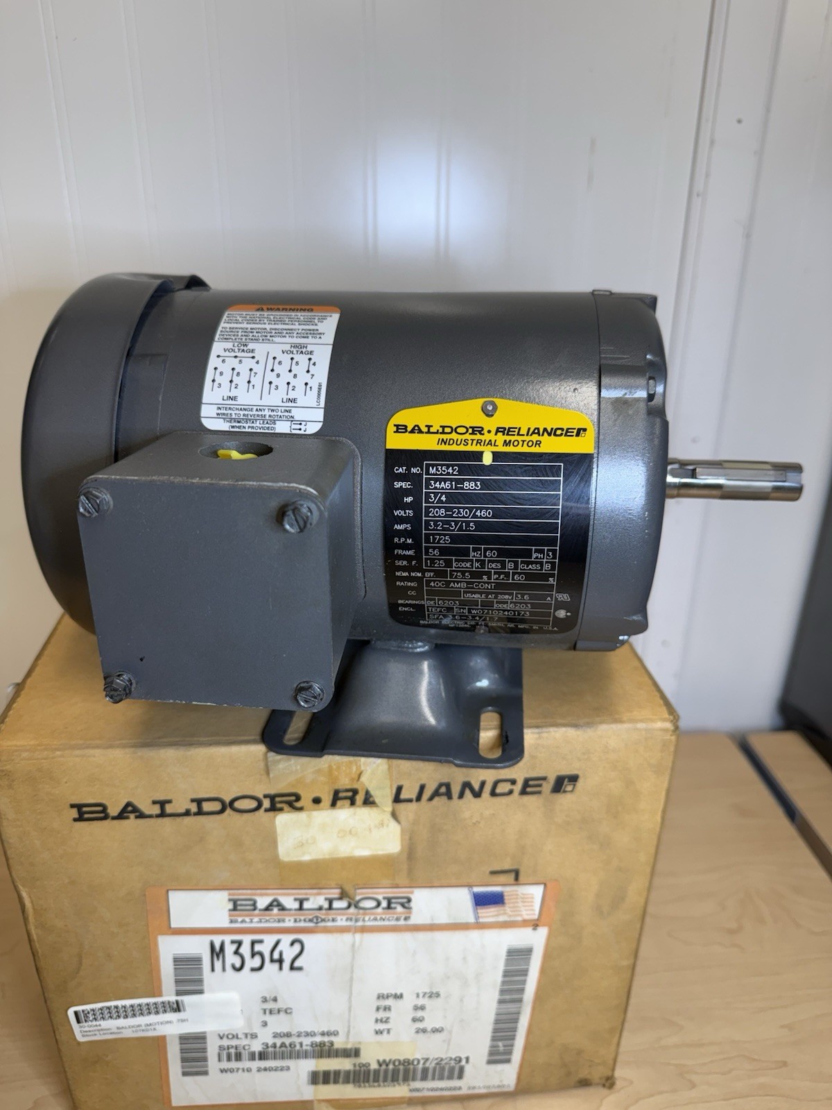 NEW! Baldor Reliance M3542 3/4 HP 1725 RPM 34A61-883 AC Electric Motor