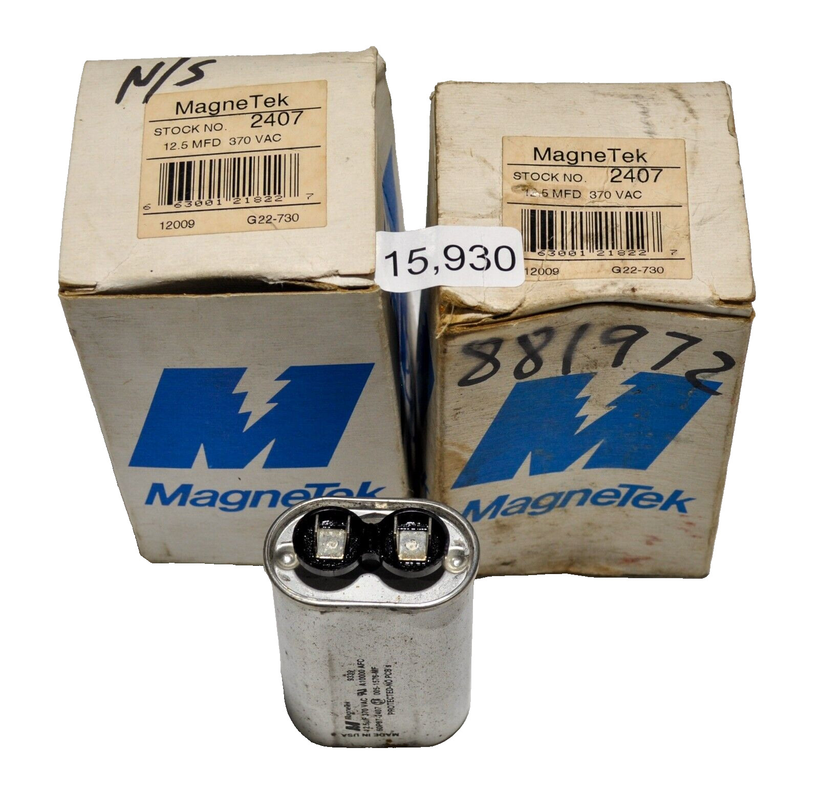 -Lot of 2- Magnetek 2407 Oval Capacitor 12.5MFD 370VAC